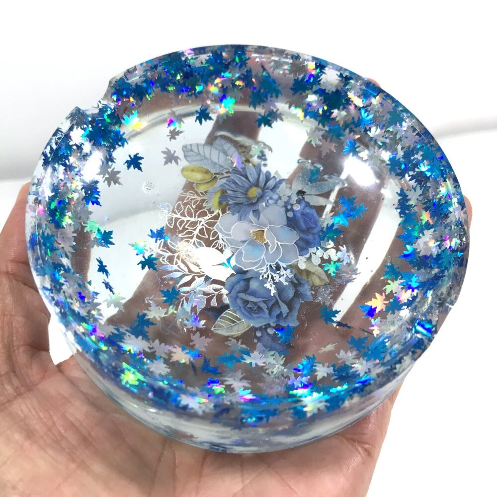 Blue Floral Resin Ashtray
